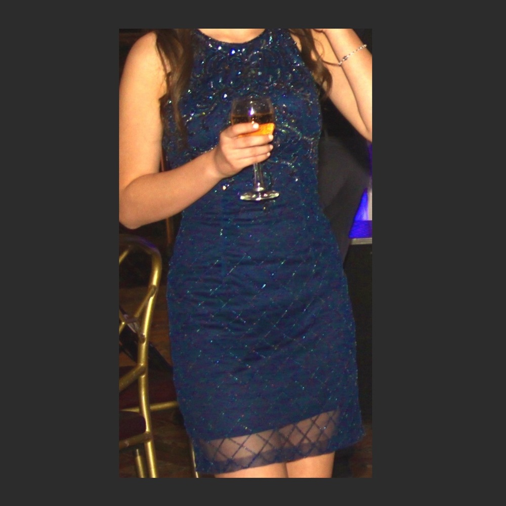 Navy Blue Bedazzled Cocktail Dress